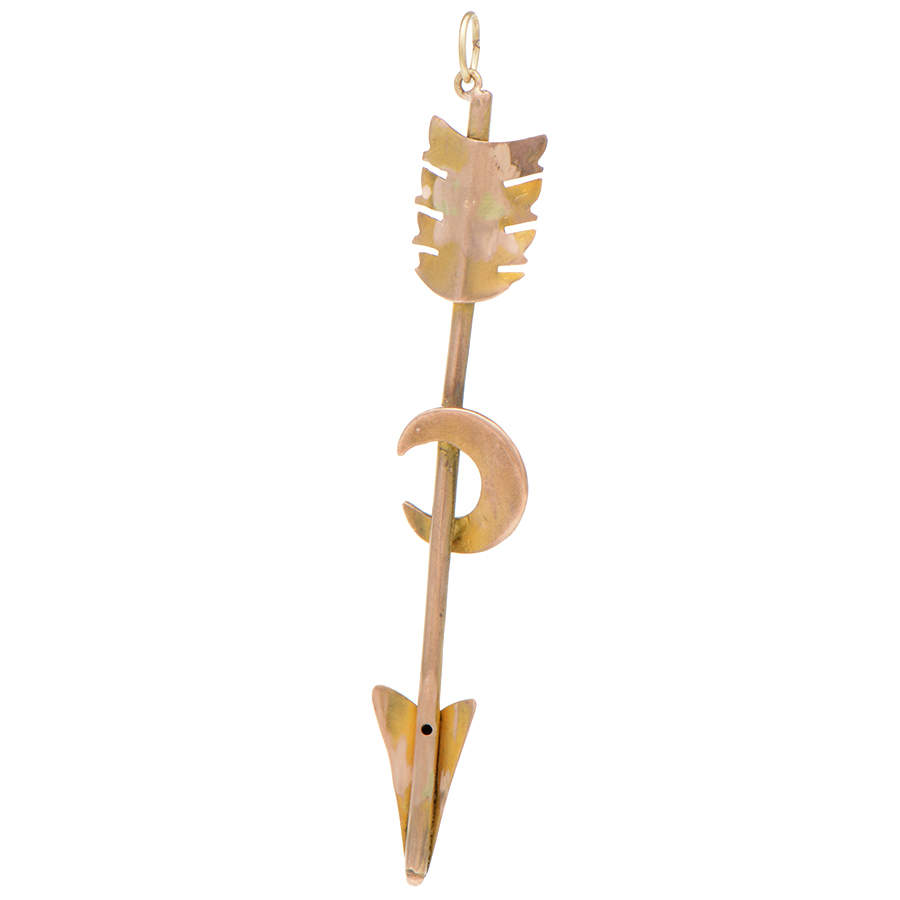 10KY Arrow, Seed Pearl & Crescent Moon Pendant-2