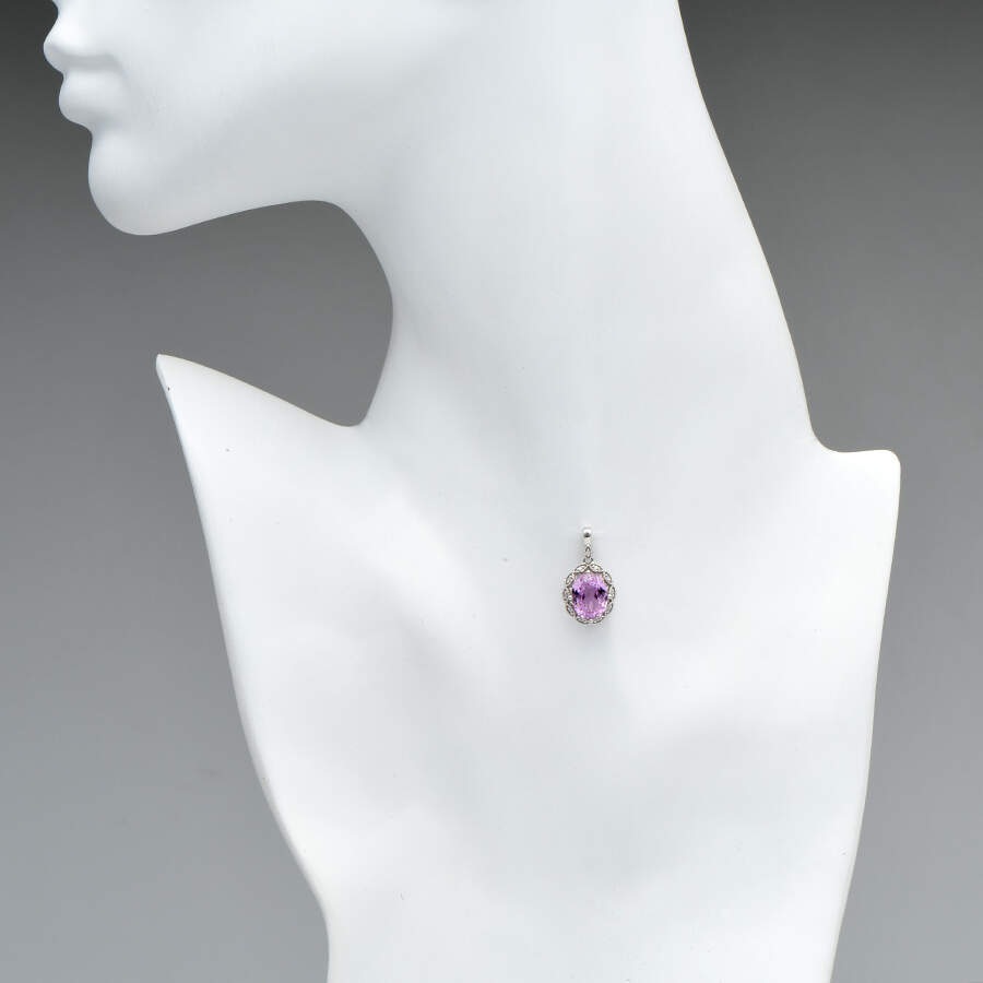 14KW Kunzite(2.10) & Diamond Halo Pendant-3