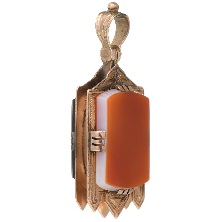 14KR Victorian Double Sided Agate Locket Pendant-4