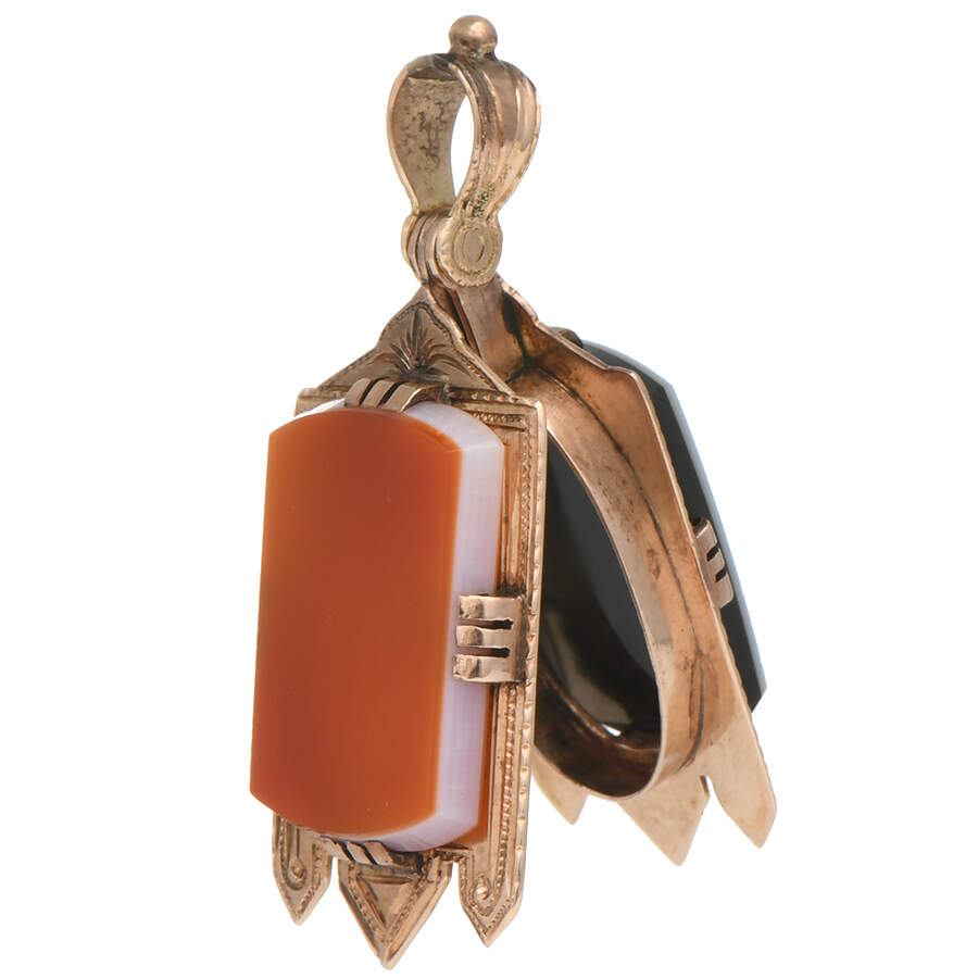 14KR Victorian Double Sided Agate Locket Pendant-2