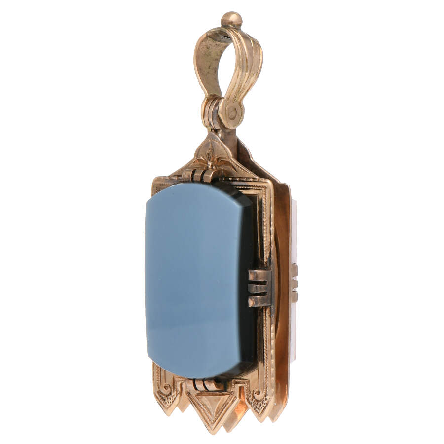 14KR Victorian Double Sided Agate Locket Pendant-1