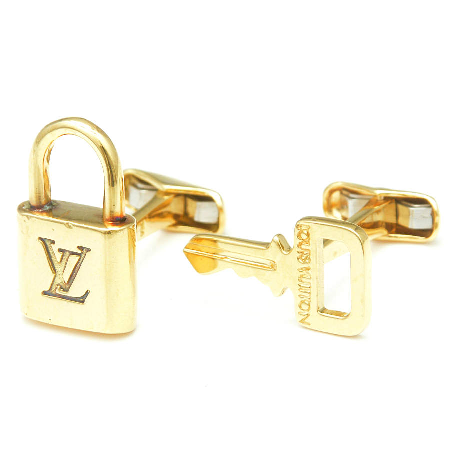 18KY Louis Vuitton Lock & Key Cufflinks-1