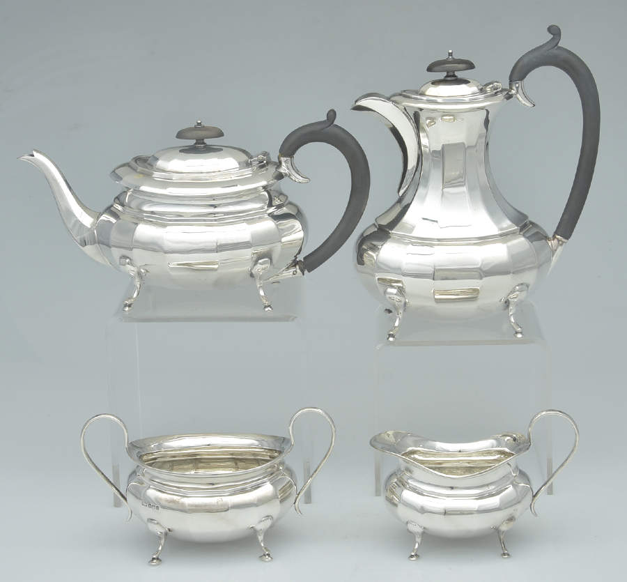 EV7 (Sterling, Hollowware) 4 Piece Tea Set (SCP, STP, SCR, SSUO) by E.Viners (Sheffield)-1