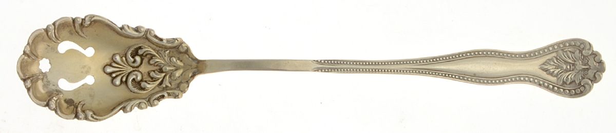 Avon (Sterling, 1900) Pierced Bowl Long Handle Olive Spoon by Fessenden-1
