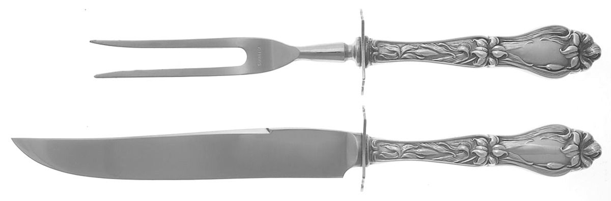Lily-Floral (Sterling, 1910) Small Stainless Blade 2-Piece Steak Carving Set by Frank Whiting-1