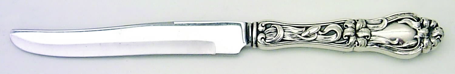 Lily-Floral (Sterling, 1910) Individual Steak Knife w/Bevel Blade by Frank Whiting-1