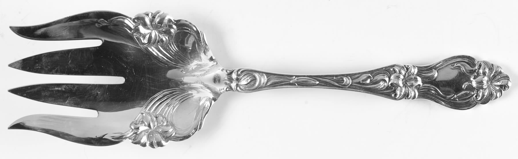 Lily-Floral (Sterling, 1910) Solid Salad Serving Fork by Frank Whiting-1