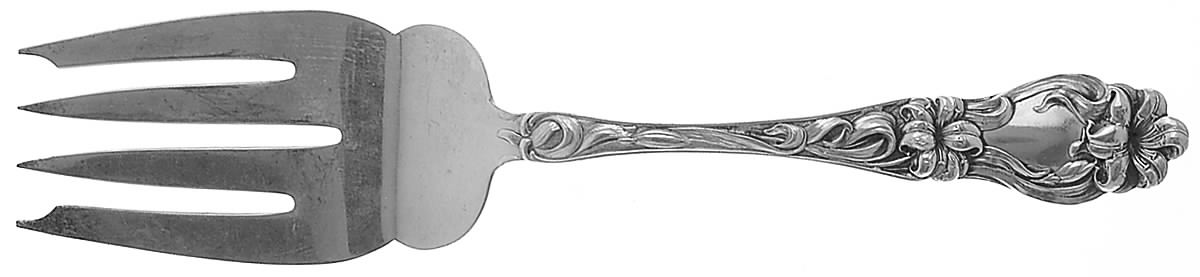 Lily-Floral (Sterling, 1910) Small Solid Cold Meat Serving Fork by Frank Whiting-1