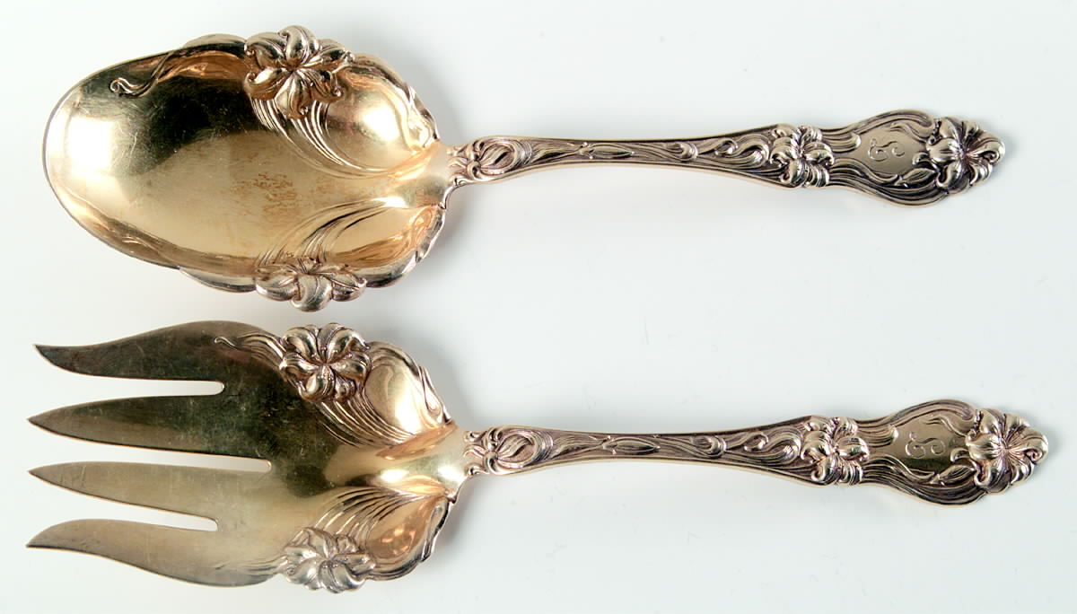 Lily-Floral (Sterling, 1910) (2 Pc) Solid Salad Set by Frank Whiting-1