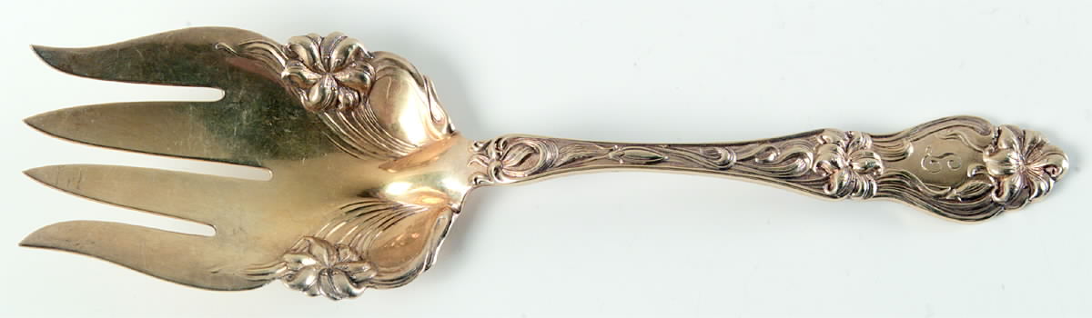 Lily-Floral (Sterling, 1910) Solid Salad Serving Fork by Frank Whiting-1
