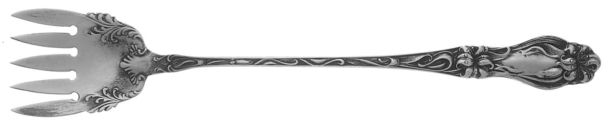 Lily-Floral (Sterling, 1910) Large Handle Solid Tined Sardine Srving Fork by Frank Whiting-1