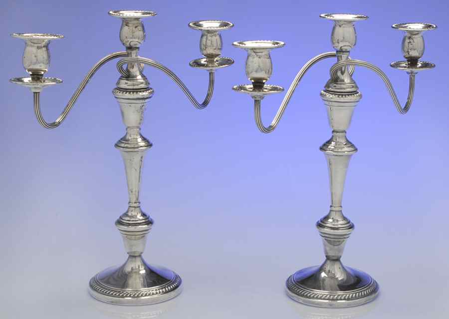 Silverplate Hollowware Pair of 13" 3 Light Candelabra by F B Rogers-1