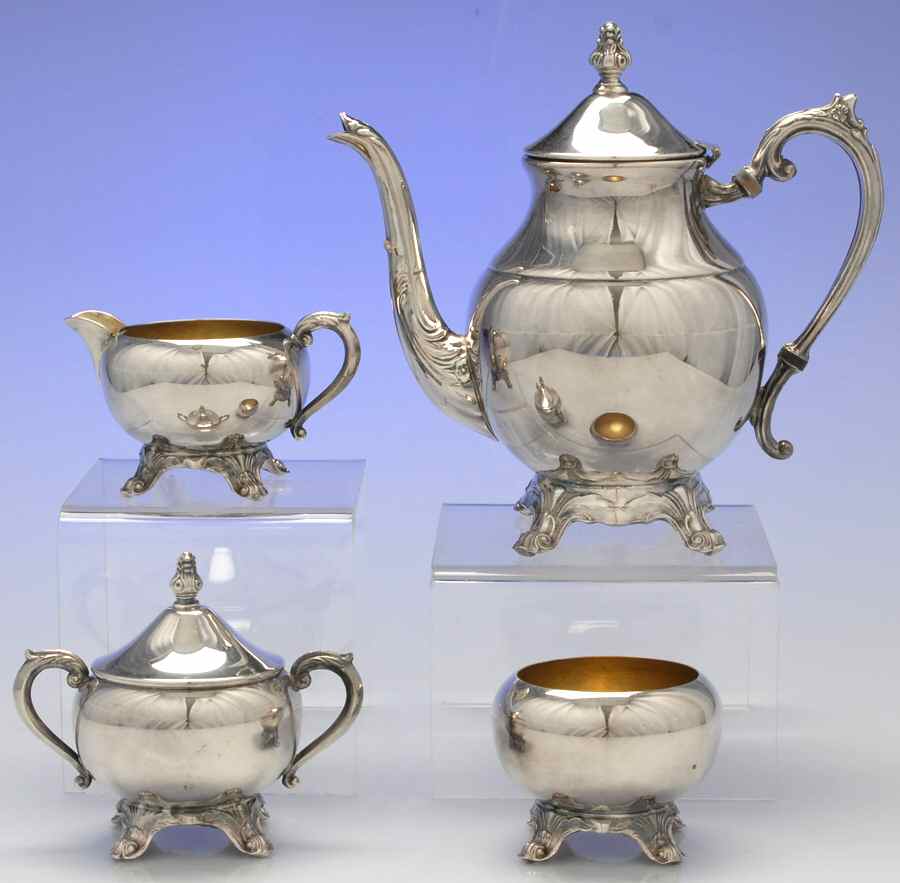 Silverplate Hollowware 4 Piece Tea Set (Tea Pot, Cream, Sugar & Waste) by F B Rogers-1