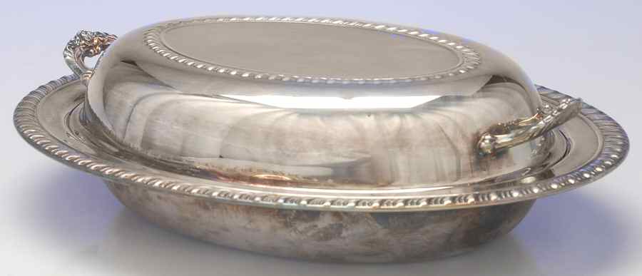 Silverplate Hollowware (2 Pc) 11" Oval Double Vegetable by F B Rogers-1