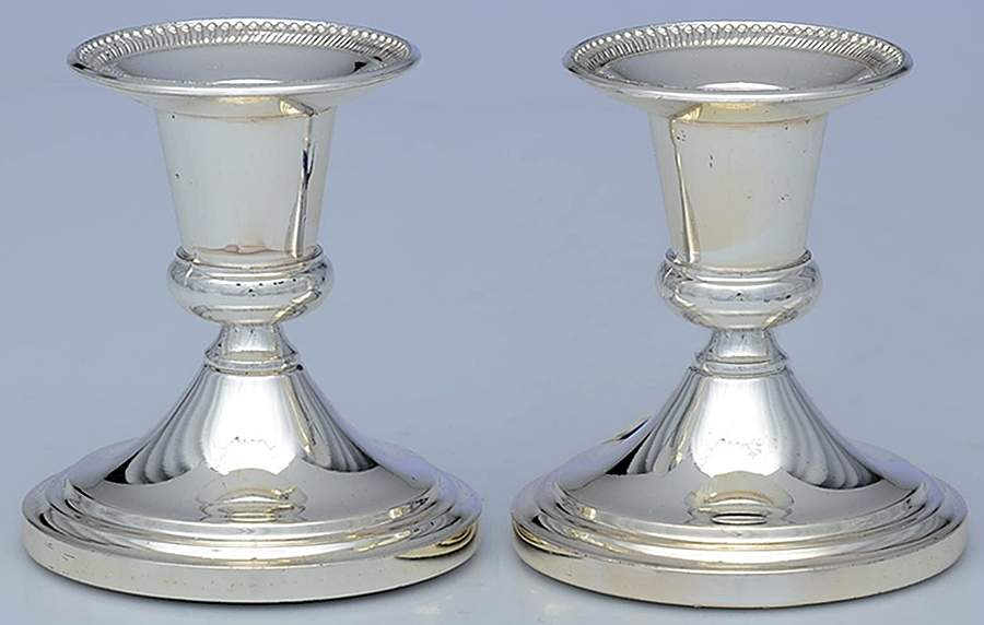 Silverplate Hollowware Pair of 3" Console Candleholders by F B Rogers-1
