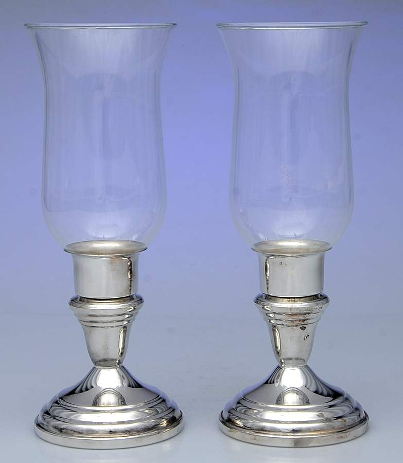 Silverplate Hollowware Pair of Hurricane Lamps & Globes by F B Rogers-1