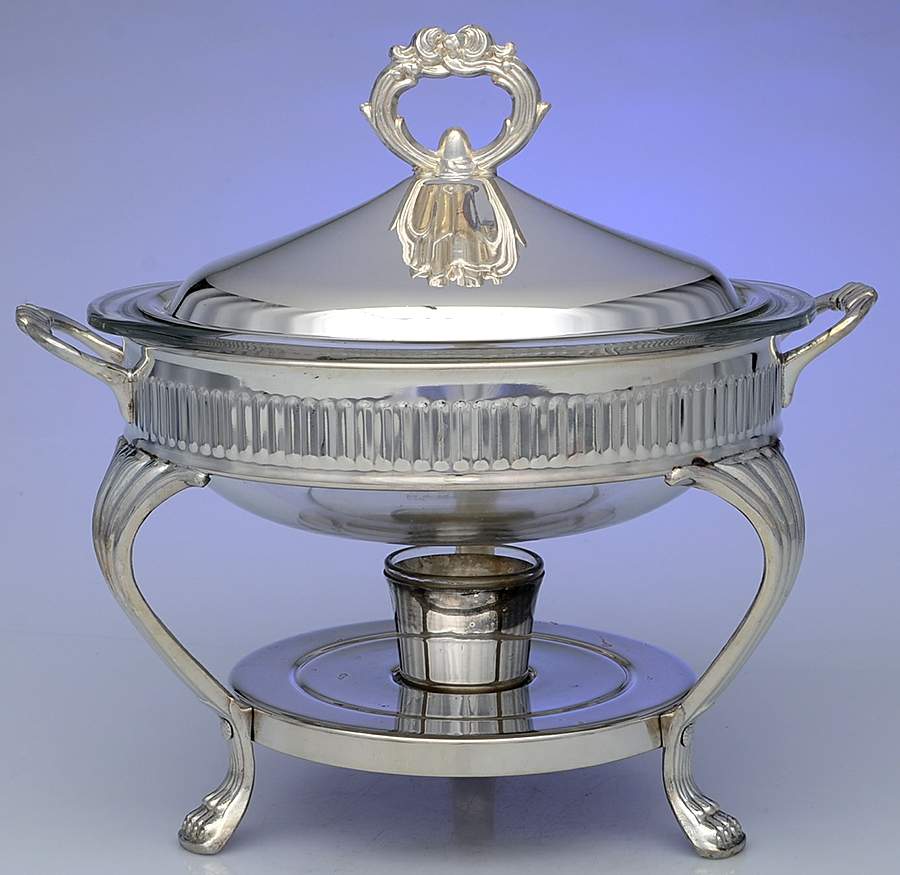Silverplate Hollowware Food Warmer W/Lid,Glass Liner & Burner Stand by F B Rogers-1