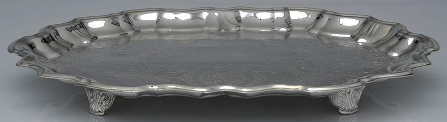 Silverplate Hollowware 14" 4 Toed Rectangular Tray by F B Rogers-1