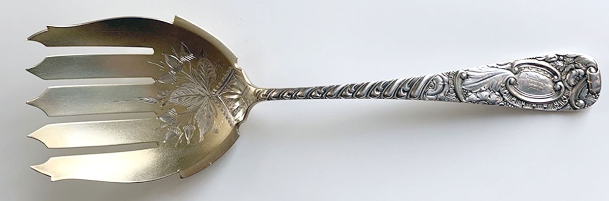 Earle (Sterling, 1890) Large Solid Bright Cut Fish Serving Fork by Frank Smith-1
