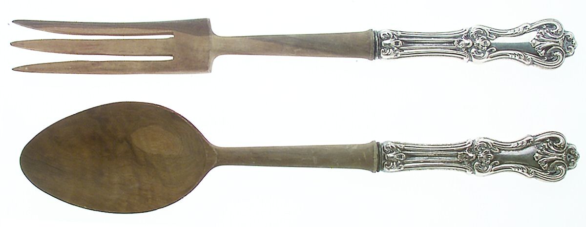 Federal Cotillion (Sterling, 1901, No Monograms) Wooden Bowl 2-Piece Salad Set by Frank Smith-1