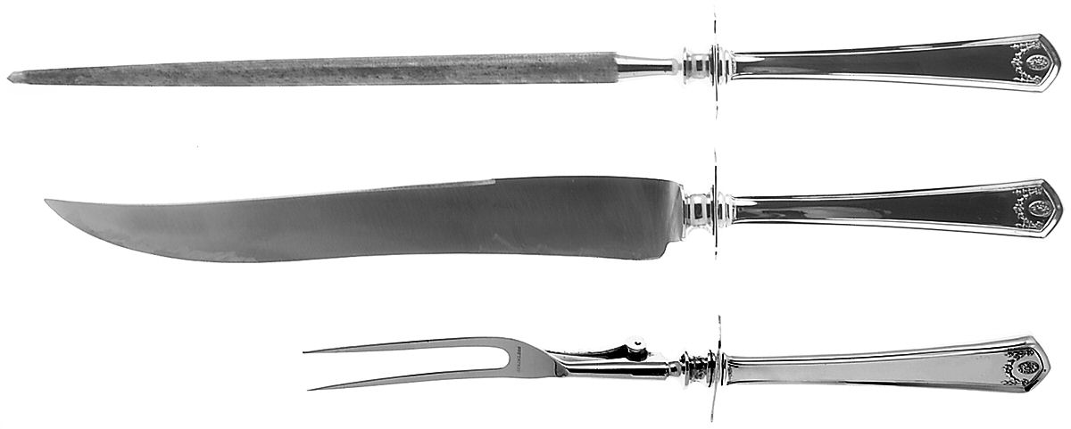 Georgian Garland (Sterling, 1914) Large 3-Piece Roast Carving Set w/ Stainless Blade by Frank Smith-1