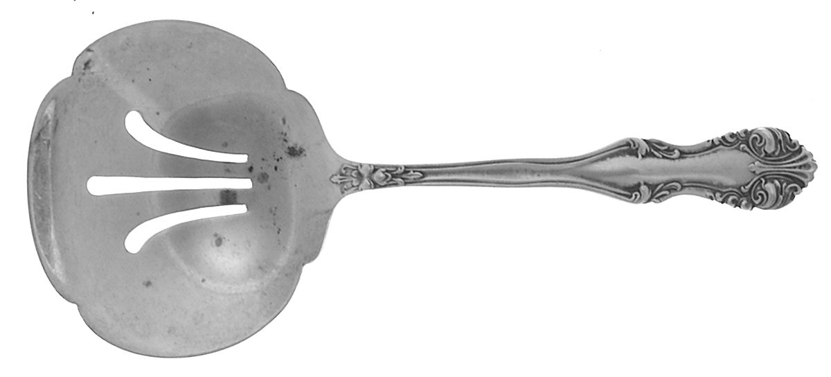 George VI (Sterling, 1912) Solid Bon Bon Spoon with Pierced Bowl by Frank Smith-1