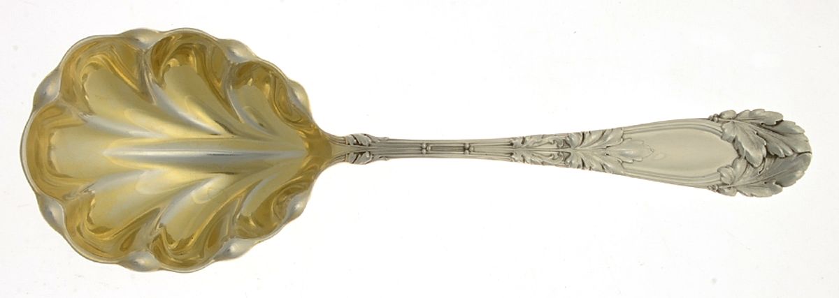 Oak (Sterling, 1912, Monograms) Small Solid Berry/Casserole Spoon by Frank Smith-1