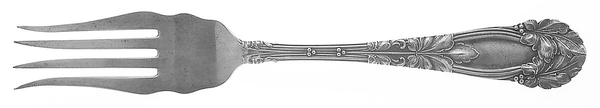 Oak (Sterling, 1912, Monograms) Small Solid Cold Meat Serving Fork by Frank Smith-1