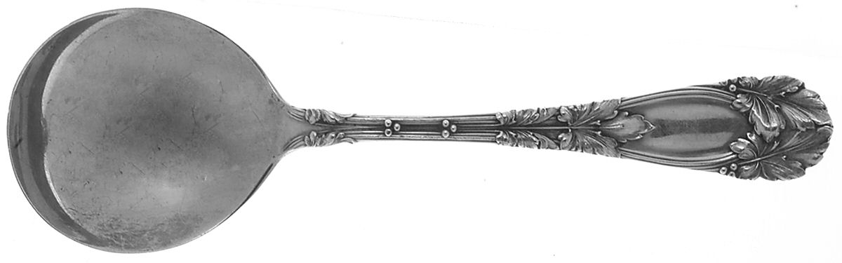 Oak (Sterling, 1912, Monograms) Round Bowl Soup Spoon (Bouillon) by Frank Smith-1