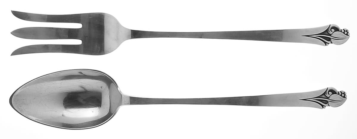 Woodlily (Sterling, 1945, Satin) Solid Oversized Serving Salad Set by Frank Smith-1