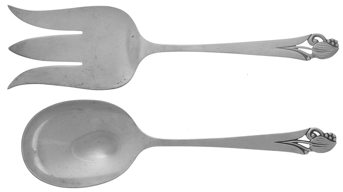 Woodlily (Sterling, 1945, Satin) (2 Pc) Solid Salad Set by Frank Smith-1