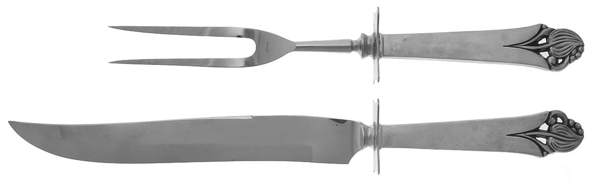 Woodlily (Sterling, 1945, Satin) (2 Pc)Carving Set-Lg Stnbl/Roast w/Sterling Guard by Frank Smith-1