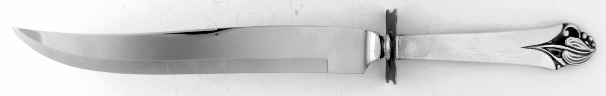 Woodlily (Sterling, 1945, Satin) Large Carving/Roast Knife StnlBl w/Sterling Guard by Frank Smith-1