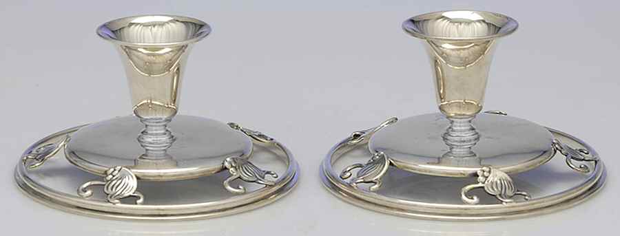 Woodlily (Sterling, 1945, Hollowware) Pair of Console Candleholders by Frank Smith-1