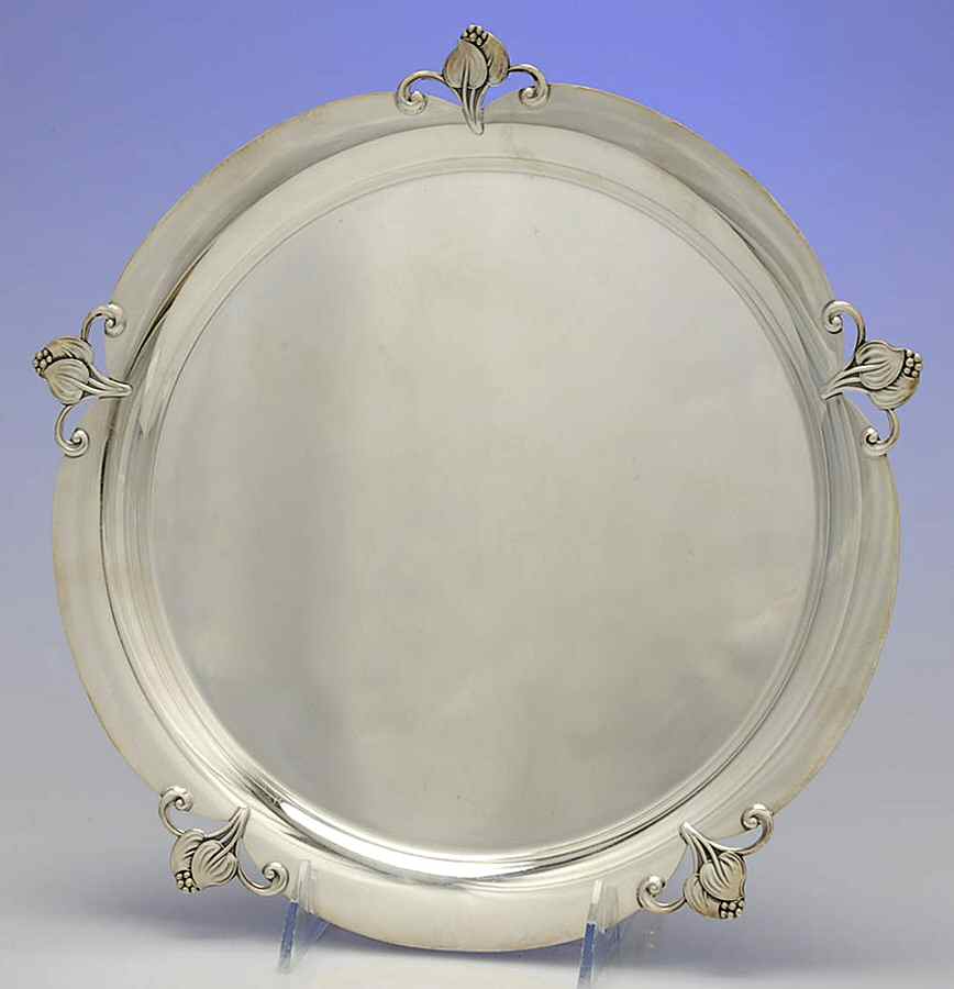 Woodlily (Sterling, 1945, Hollowware) 10" Round Sterling Tray by Frank Smith-1