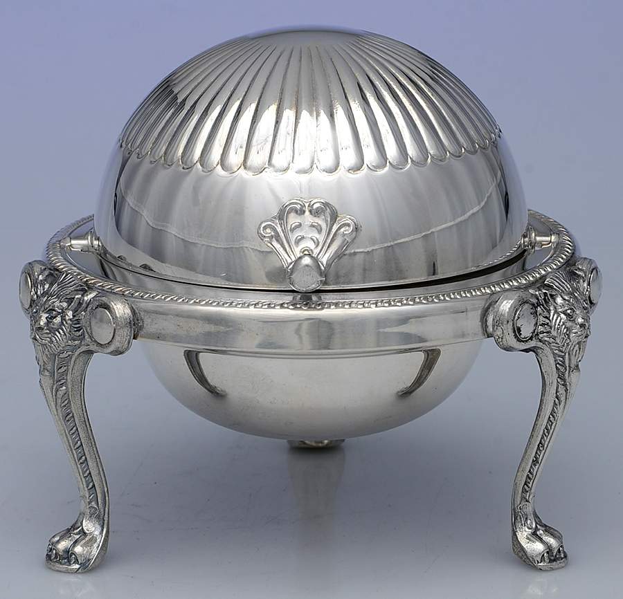 273 (Silverplate, Hollowware) Roll Top Round Butter W/Glass Liner by F B Rogers-1