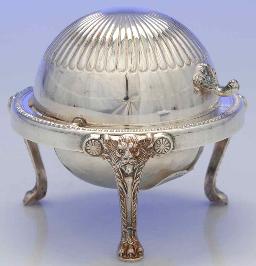273 (Silverplate, Hollowware) Roll Top Round Butter W/Glass Liner by F B Rogers-1