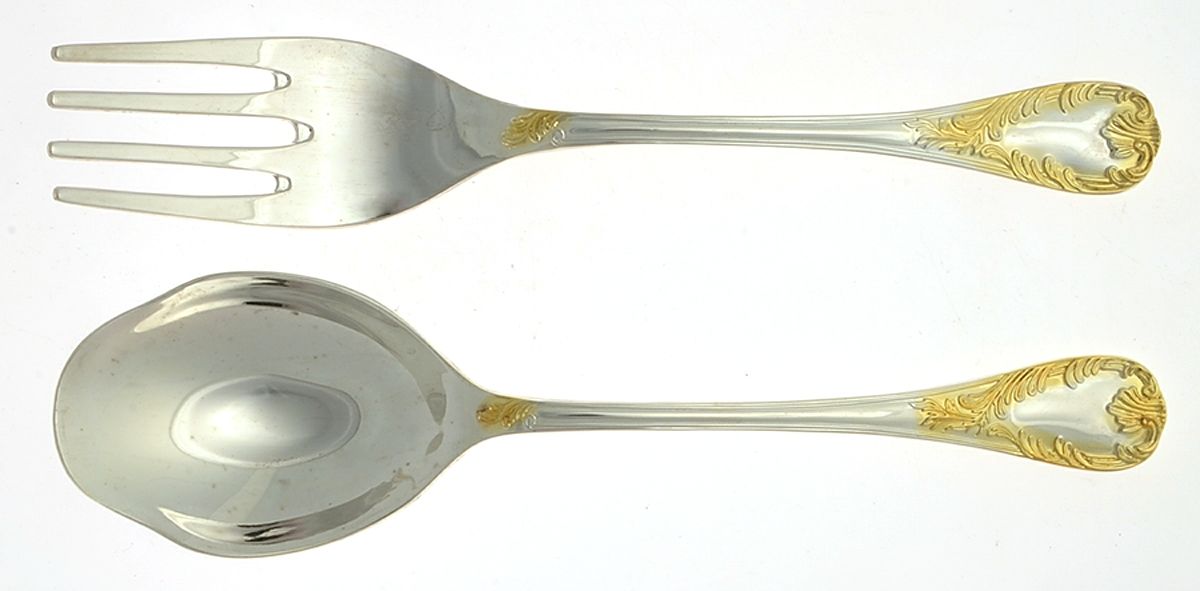Golden Old Vienna (Silverplate, Gold Accents) (2 Pc) Solid Salad Set by F B Rogers-1