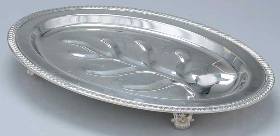 FBR21 (Silverplate, Hollowware) 16" 4 Toed Meat Platter with Well by F B Rogers-1