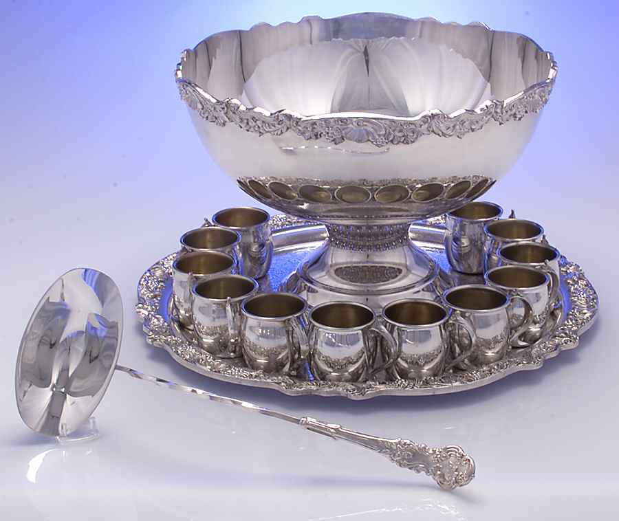 FBR25 (Silverplate, Hollowware) Punch Set (Bowl,  12 Cups, Tray and Ladle) by F B Rogers-1