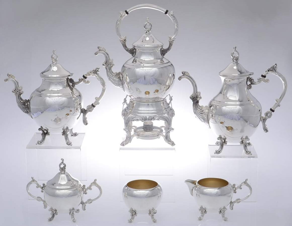 1960 (Silverplate, Hollowware) 6-Piece Plated Tea Set (Waste & Kettle) by F B Rogers-1