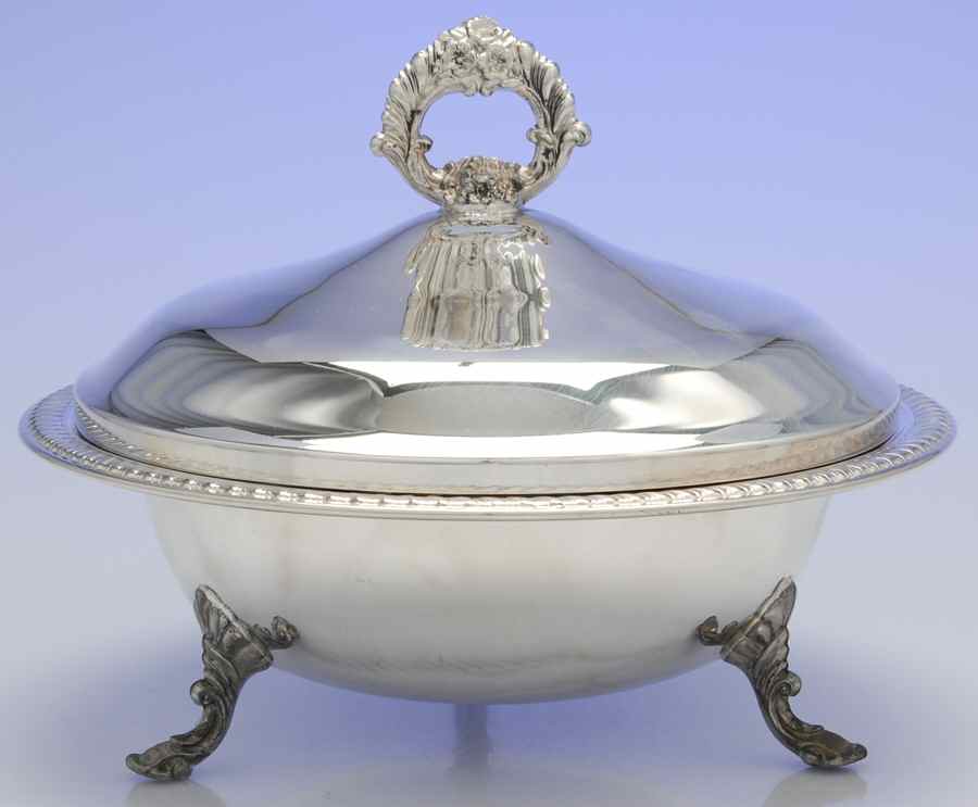 1158 (Silverplate, Hollowware) Plated Round Covered Casserole with Glass by F B Rogers-1
