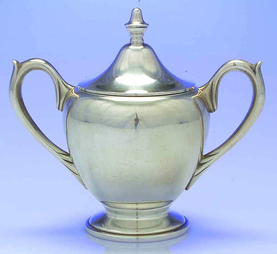 400-Plain (Sterling, Hollowware) Sugar Bowl & Lid by F B Rogers-1