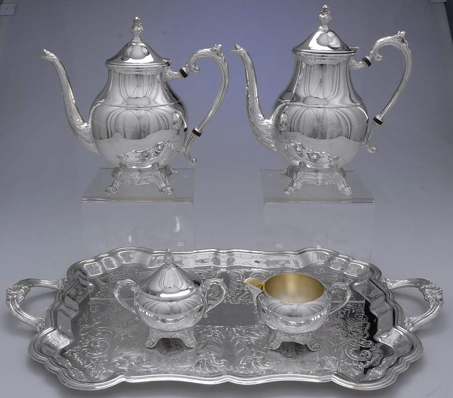 FBR30 (Silverplate, Hollowware) 5-Piece Silverplate Tea Set (with Tray) by F B Rogers-1