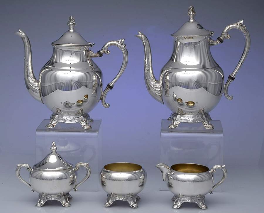 FBR30 (Silverplate, Hollowware) 5-Piece Plated Tea Set (with Waste) by F B Rogers-1