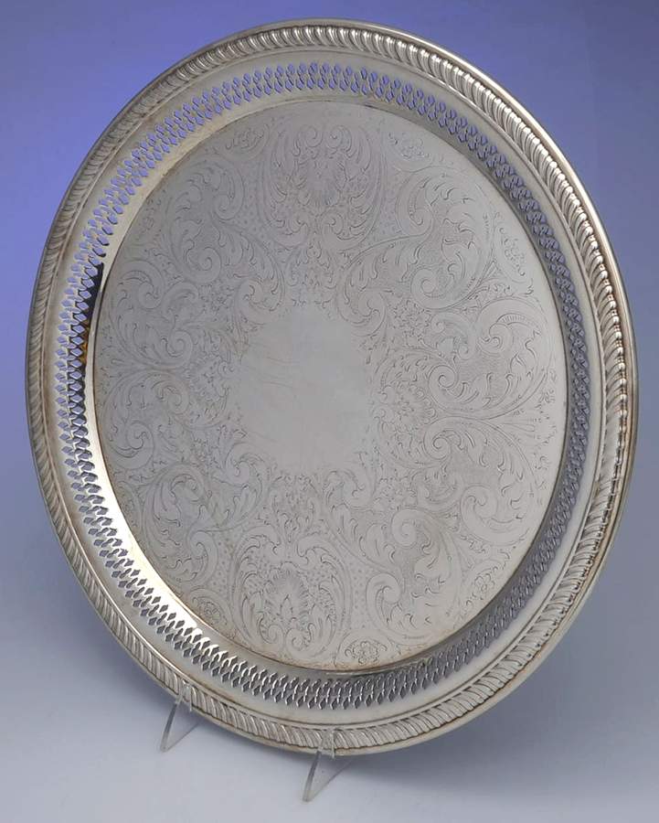 1200 (Silverplate, Hollowware) 15" Pierced Round Tray by F B Rogers-1