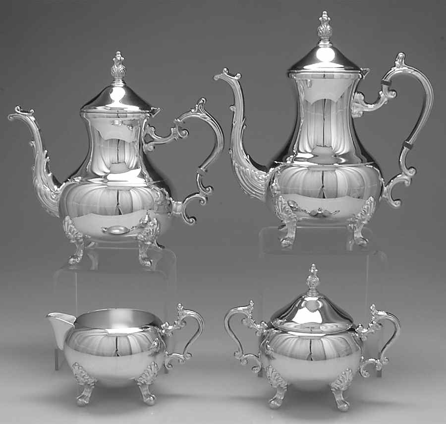 Lady Margaret (Silverplate, Hollowware) (4 Piece) Silverplate Tea Set by F B Rogers-1