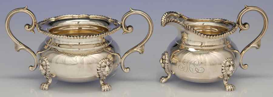 Lion (Sterling, Hollowware) Mini Sterling Creamer and Open Sugar by Frank Smith-1