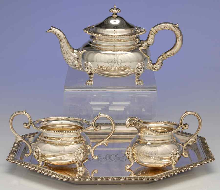 Lion (Sterling, Hollowware) 4-Piece Sterling Mini Tea Set & Comp Tray by Frank Smith-1