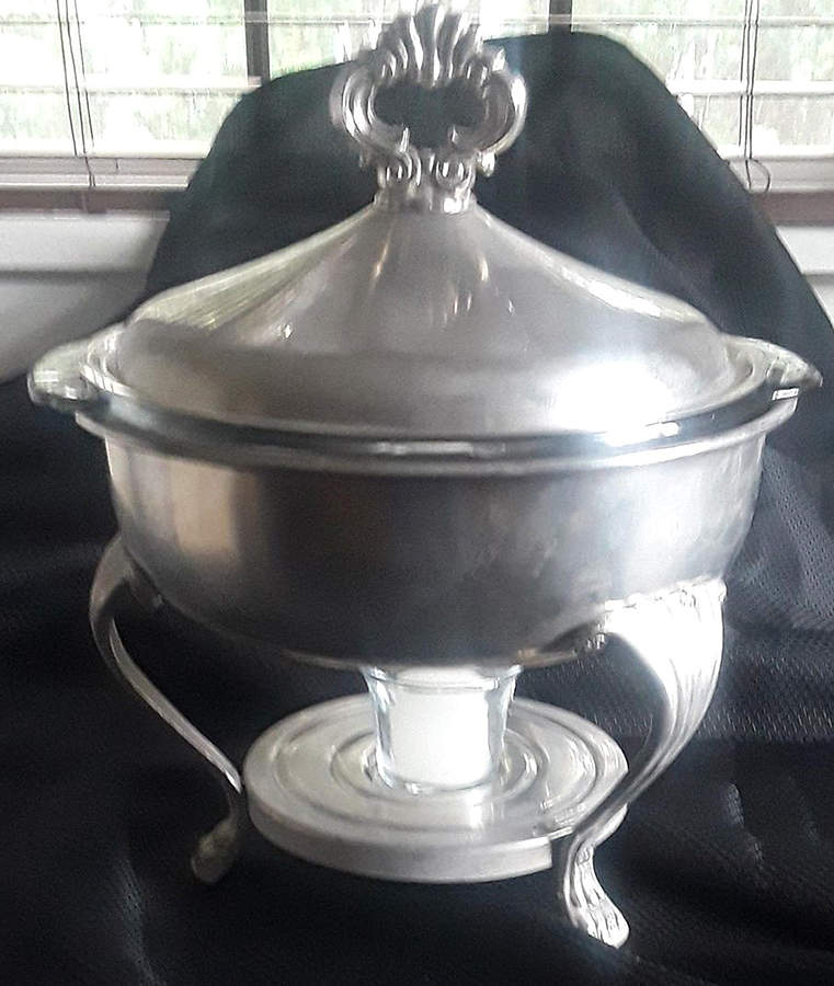 Provincetown (Pewter, Hollowware) Chafing Dish W/Lid, Liner, Stand & Burner by F B Rogers-1